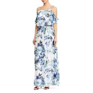Lauren Ralph Lauren Women's Ruffled Floral Cold Shoulder Maxi Dress Size 12